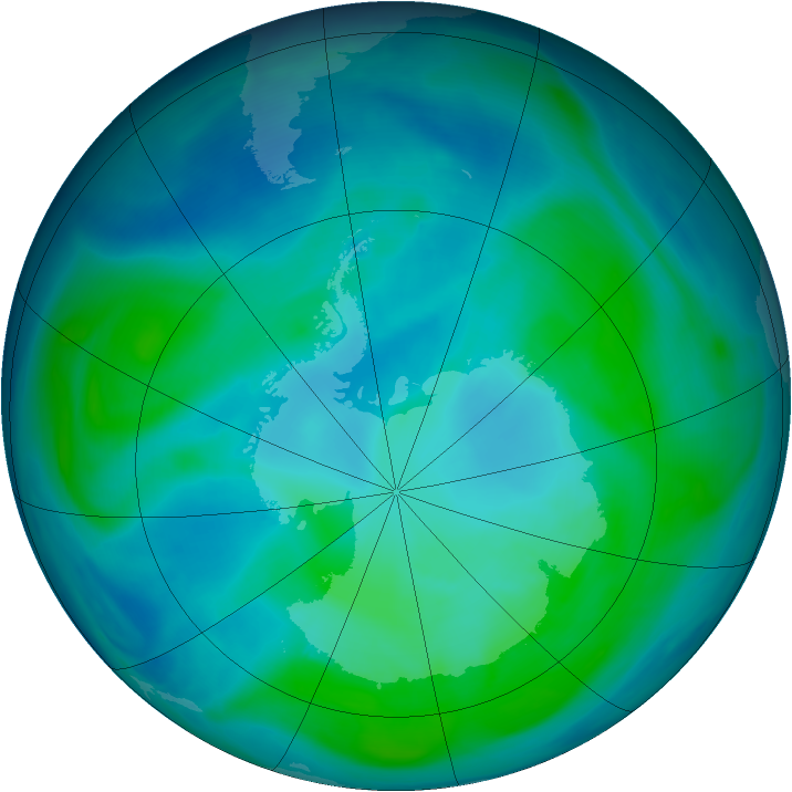 Antarctic ozone map for 28 January 2008